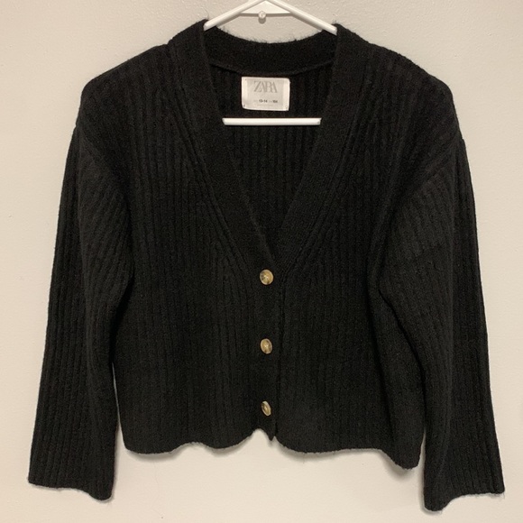 NWOT ZARA Ribbed Knit Jacket/cCardigan, Size 13-14, Color Black - Picture 5 of 6